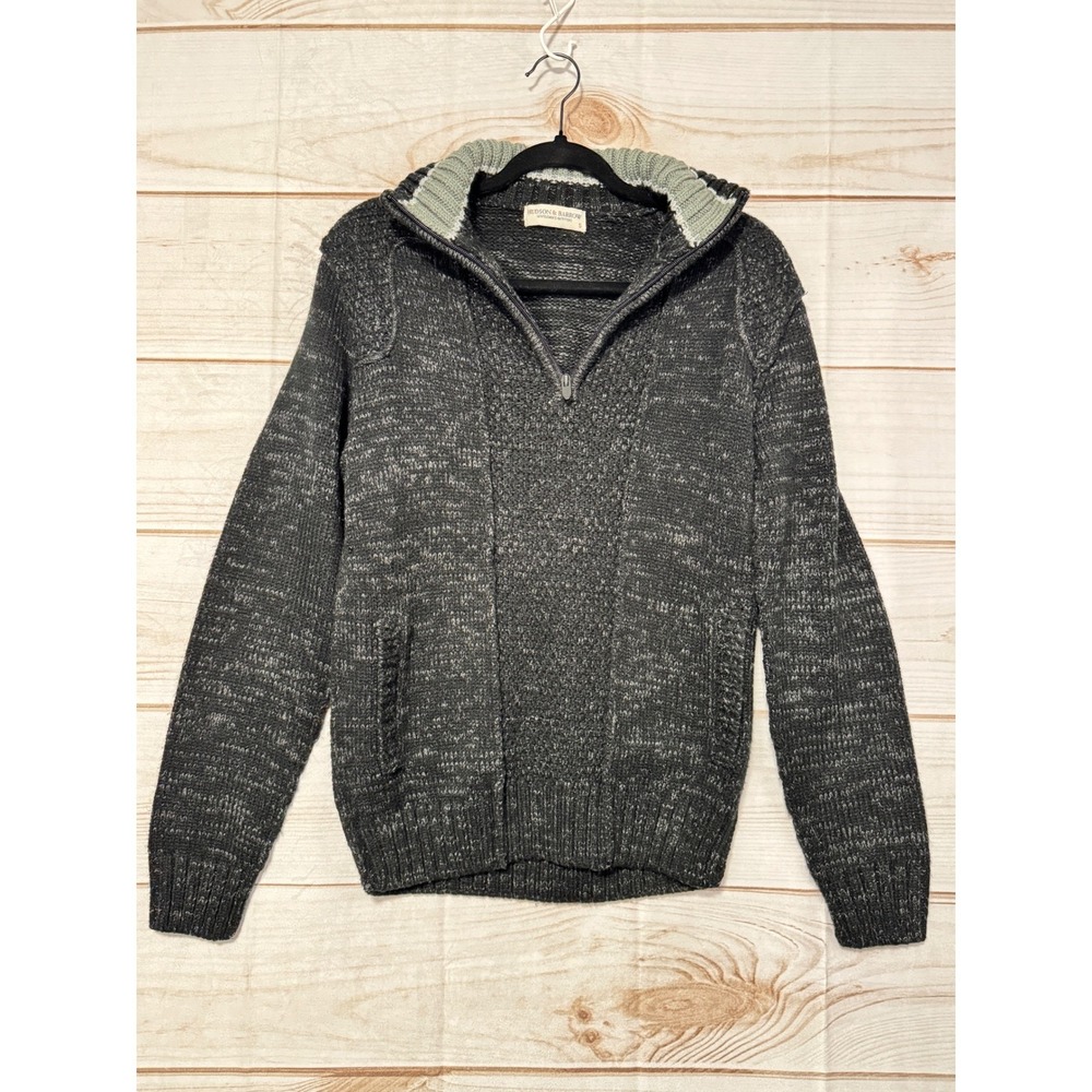 Hudson & Barrow Mens Quarter Zip Sweater black Knit‎ Elbow Patches Smalll